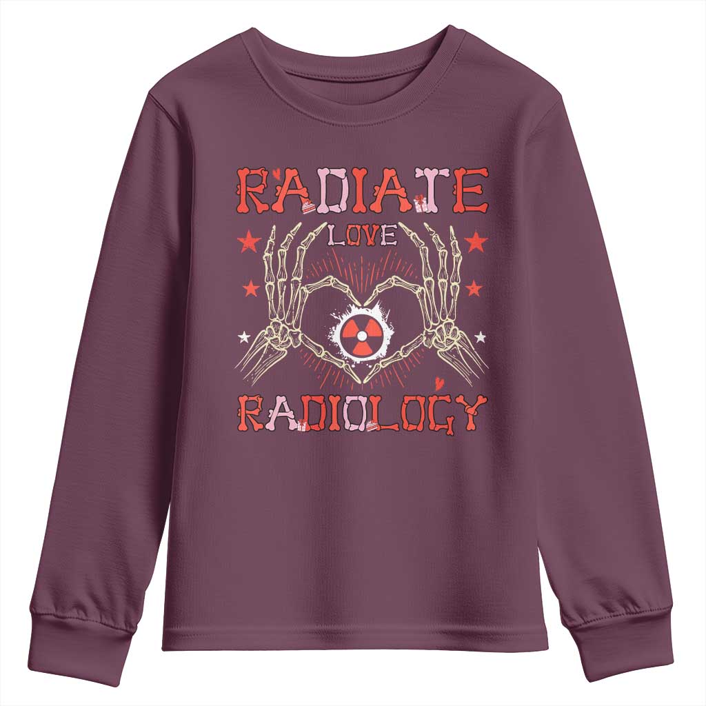 Valentines Radiology Youth Sweatshirt Retro Rad Tech Skeleton Radiate Love Radiology TS10 Maroon Print Your Wear
