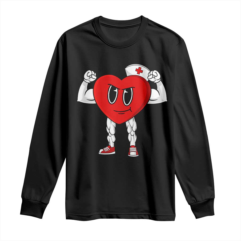 Heart Nurse Valentines Day Long Sleeve Shirt RN CNA ICU Cardiac Heart Anatomy TS10 Black Print Your Wear