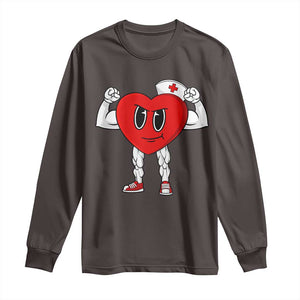 Heart Nurse Valentines Day Long Sleeve Shirt RN CNA ICU Cardiac Heart Anatomy TS10 Dark Chocolate Print Your Wear