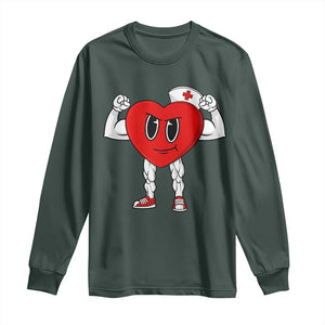 Heart Nurse Valentines Day Long Sleeve Shirt RN CNA ICU Cardiac Heart Anatomy TS10 Dark Forest Green Print Your Wear