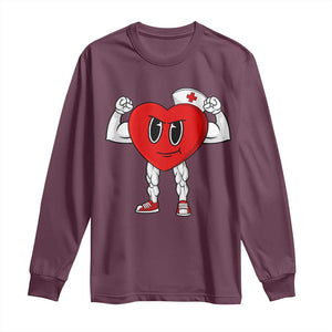 Heart Nurse Valentines Day Long Sleeve Shirt RN CNA ICU Cardiac Heart Anatomy TS10 Maroon Print Your Wear