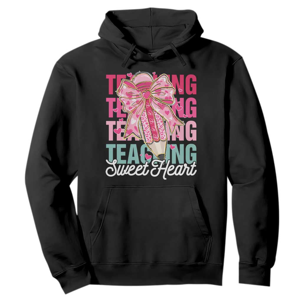 Teacher Valentine Coquette Bow Hoodie Teaching Sweethearts TS10 Black Print Your Wear