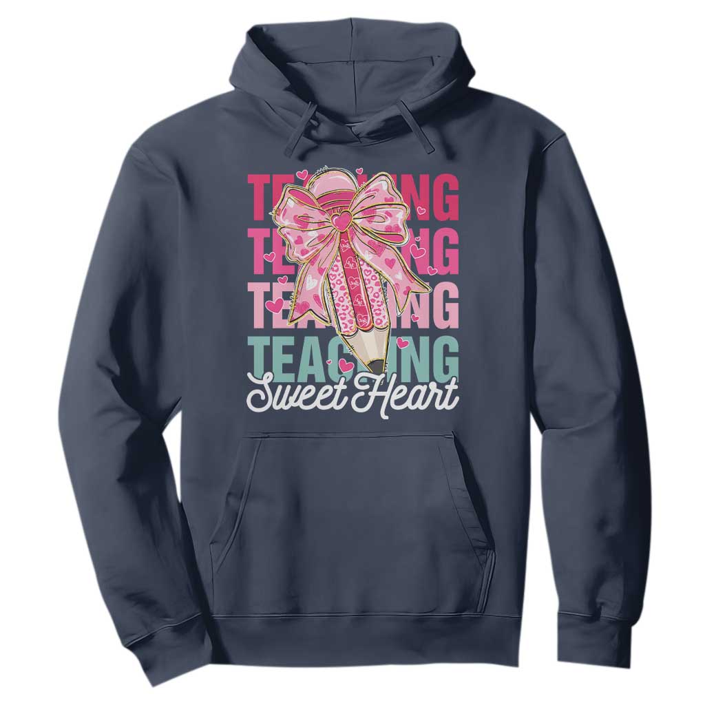 Teacher Valentine Coquette Bow Hoodie Teaching Sweethearts TS10 Navy Print Your Wear
