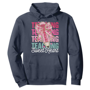 Teacher Valentine Coquette Bow Hoodie Teaching Sweethearts TS10 Navy Print Your Wear