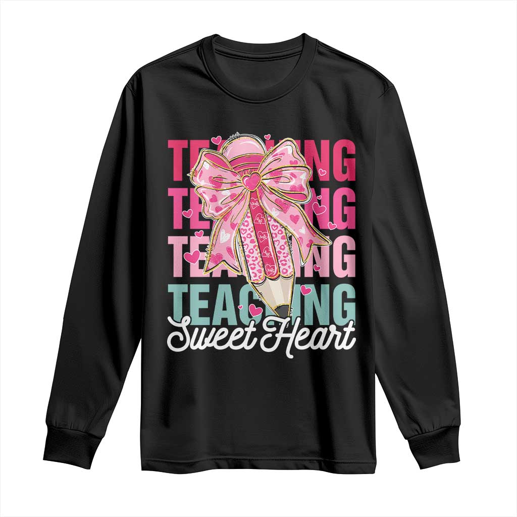 Teacher Valentine Coquette Bow Long Sleeve Shirt Teaching Sweethearts TS10 Black Print Your Wear