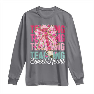 Teacher Valentine Coquette Bow Long Sleeve Shirt Teaching Sweethearts TS10 Charcoal Print Your Wear