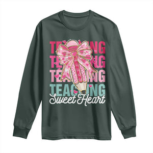 Teacher Valentine Coquette Bow Long Sleeve Shirt Teaching Sweethearts TS10 Dark Forest Green Print Your Wear