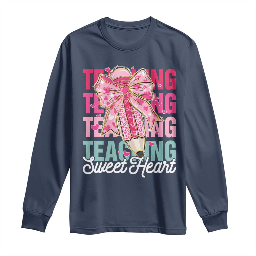 Teacher Valentine Coquette Bow Long Sleeve Shirt Teaching Sweethearts TS10 Navy Print Your Wear