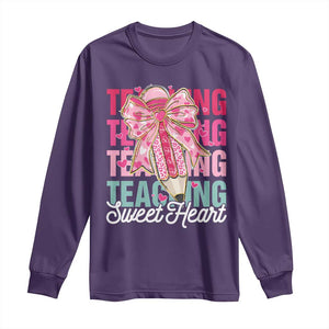 Teacher Valentine Coquette Bow Long Sleeve Shirt Teaching Sweethearts TS10 Purple Print Your Wear