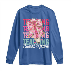 Teacher Valentine Coquette Bow Long Sleeve Shirt Teaching Sweethearts TS10 Royal Blue Print Your Wear