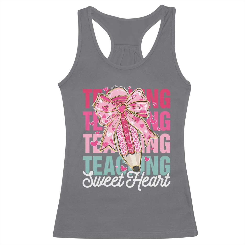 Teacher Valentine Coquette Bow Racerback Tank Top Teaching Sweethearts TS10 Charcoal Print Your Wear