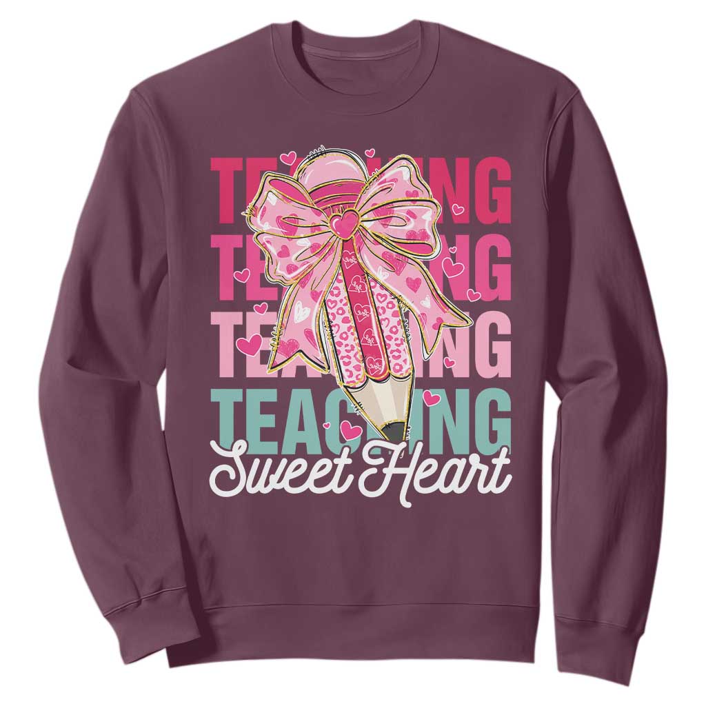 Teacher Valentine Coquette Bow Sweatshirt Teaching Sweethearts TS10 Maroon Print Your Wear