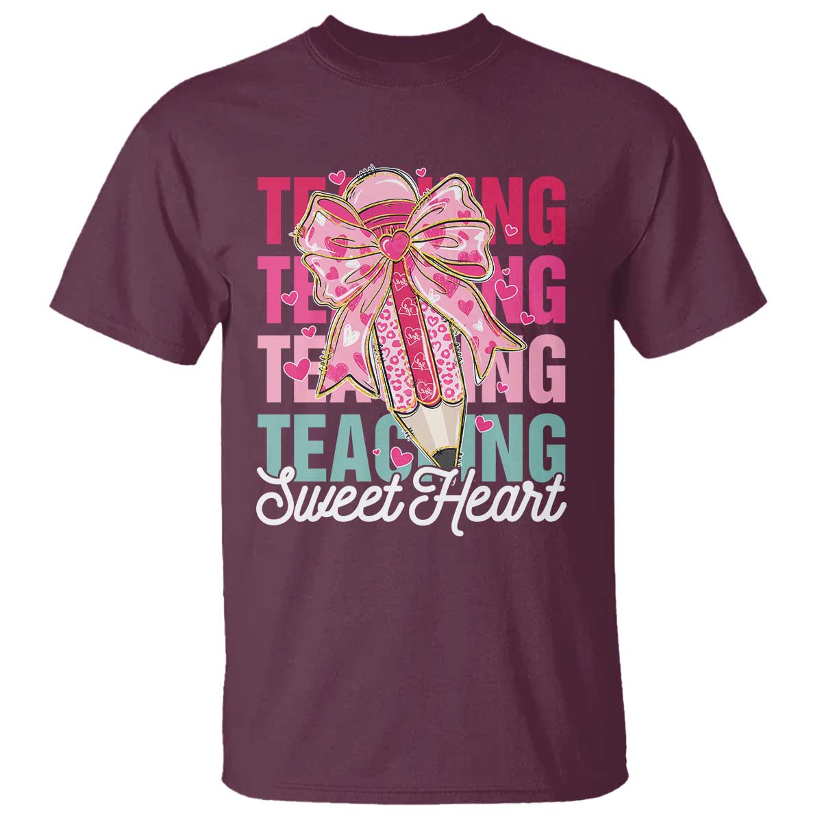 Teacher Valentine Coquette Bow T Shirt Teaching Sweethearts TS10 Maroon Print Your Wear