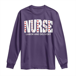 Nurse Labor and Delivery Long Sleeve Shirt L&D Maternity Nursing Baby Delivery Valentines Day Heart TS10 Purple Print Your Wear