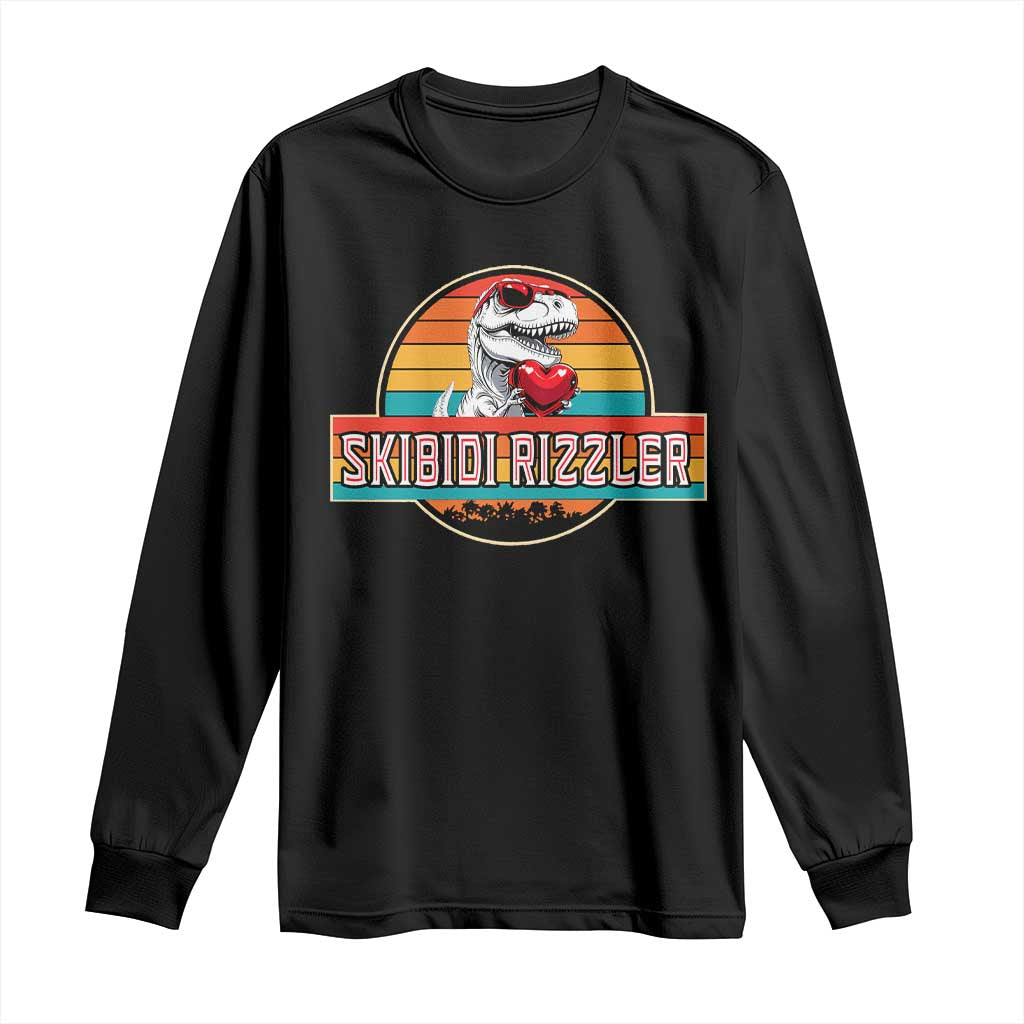 Vintage Valentines Dinosaur Long Sleeve Shirt Funny Dino Meme Skibidi Rizzler TS10 Black Print Your Wear