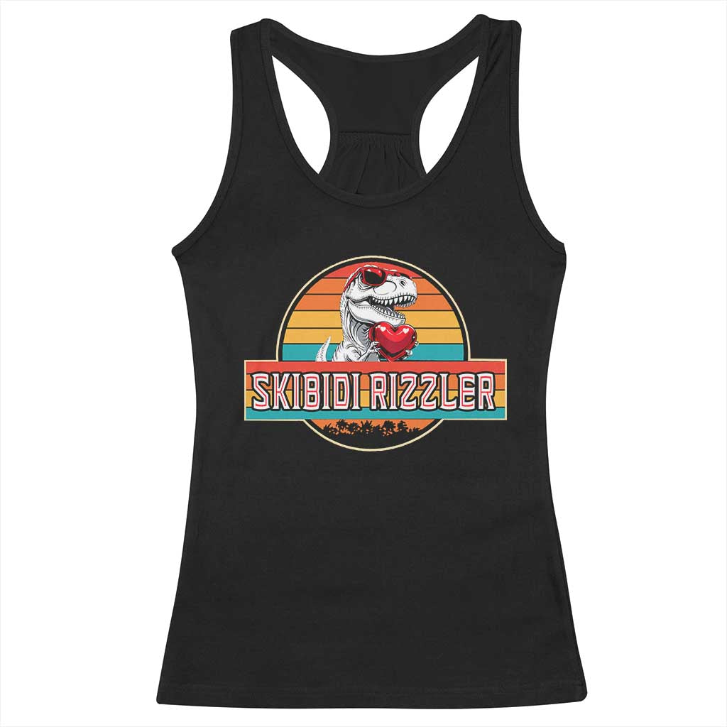 Vintage Valentines Dinosaur Racerback Tank Top Funny Dino Meme Skibidi Rizzler TS10 Black Print Your Wear