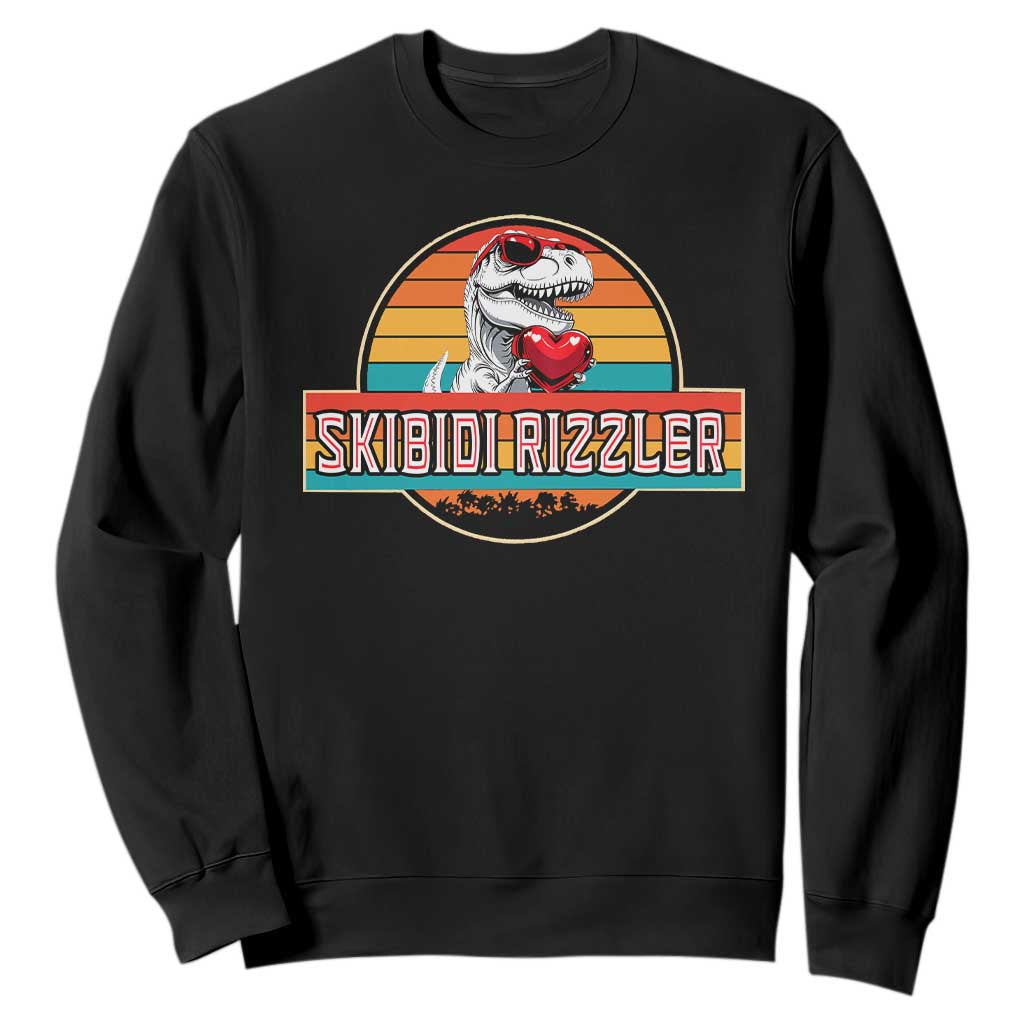 Vintage Valentines Dinosaur Sweatshirt Funny Dino Meme Skibidi Rizzler TS10 Black Print Your Wear