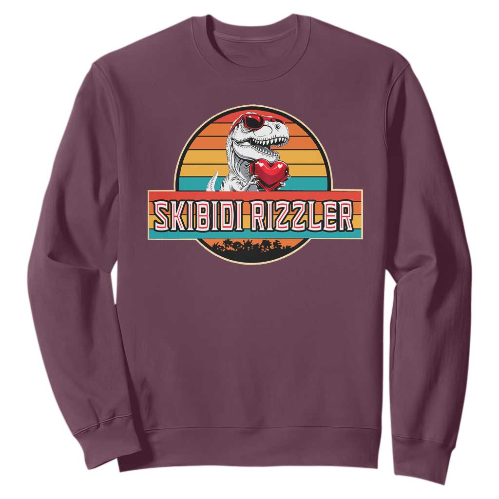Vintage Valentines Dinosaur Sweatshirt Funny Dino Meme Skibidi Rizzler TS10 Maroon Print Your Wear