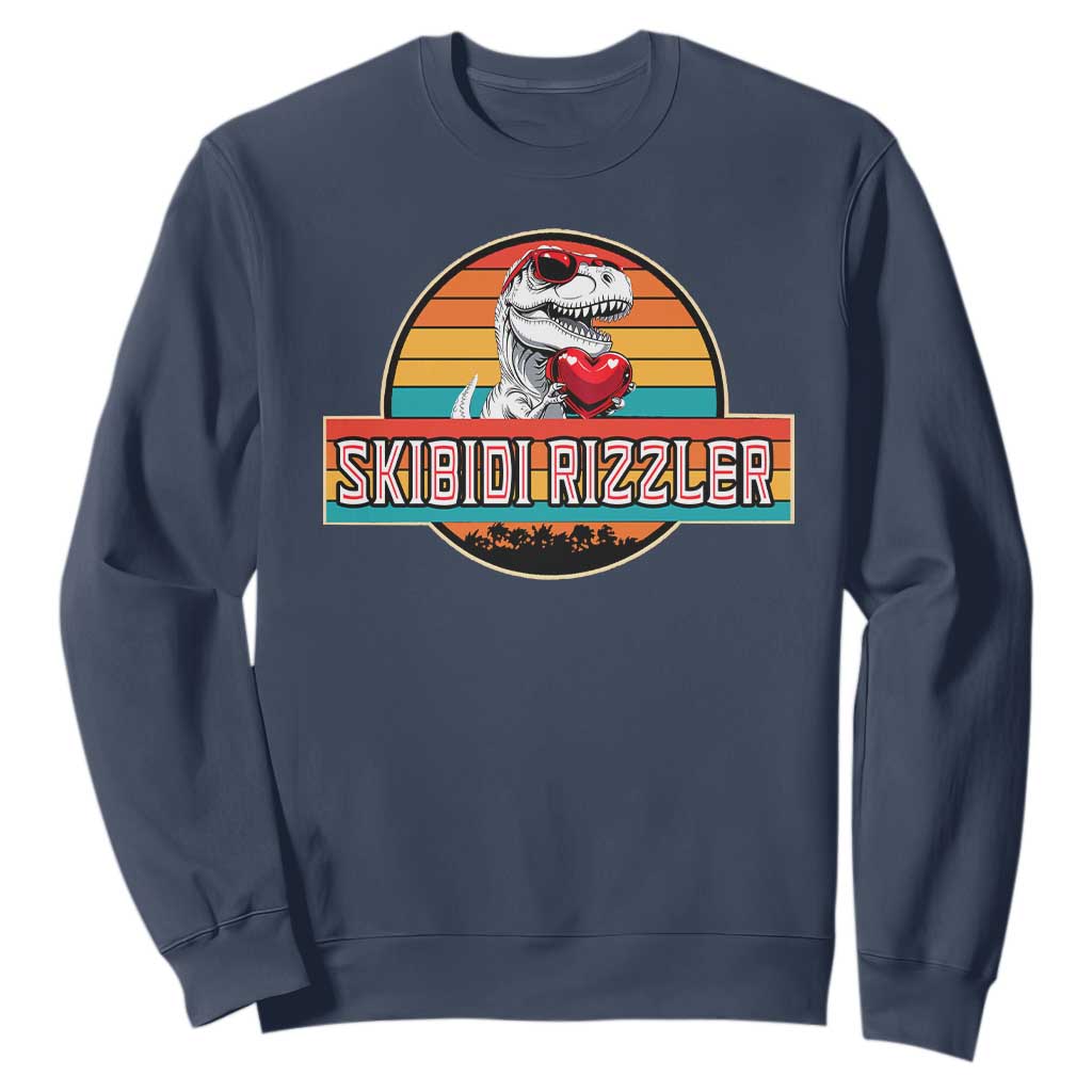 Vintage Valentines Dinosaur Sweatshirt Funny Dino Meme Skibidi Rizzler TS10 Navy Print Your Wear