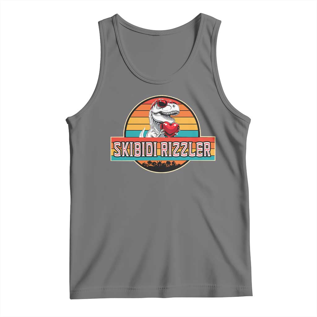 Vintage Valentines Dinosaur Tank Top Funny Dino Meme Skibidi Rizzler TS10 Black Heather Print Your Wear