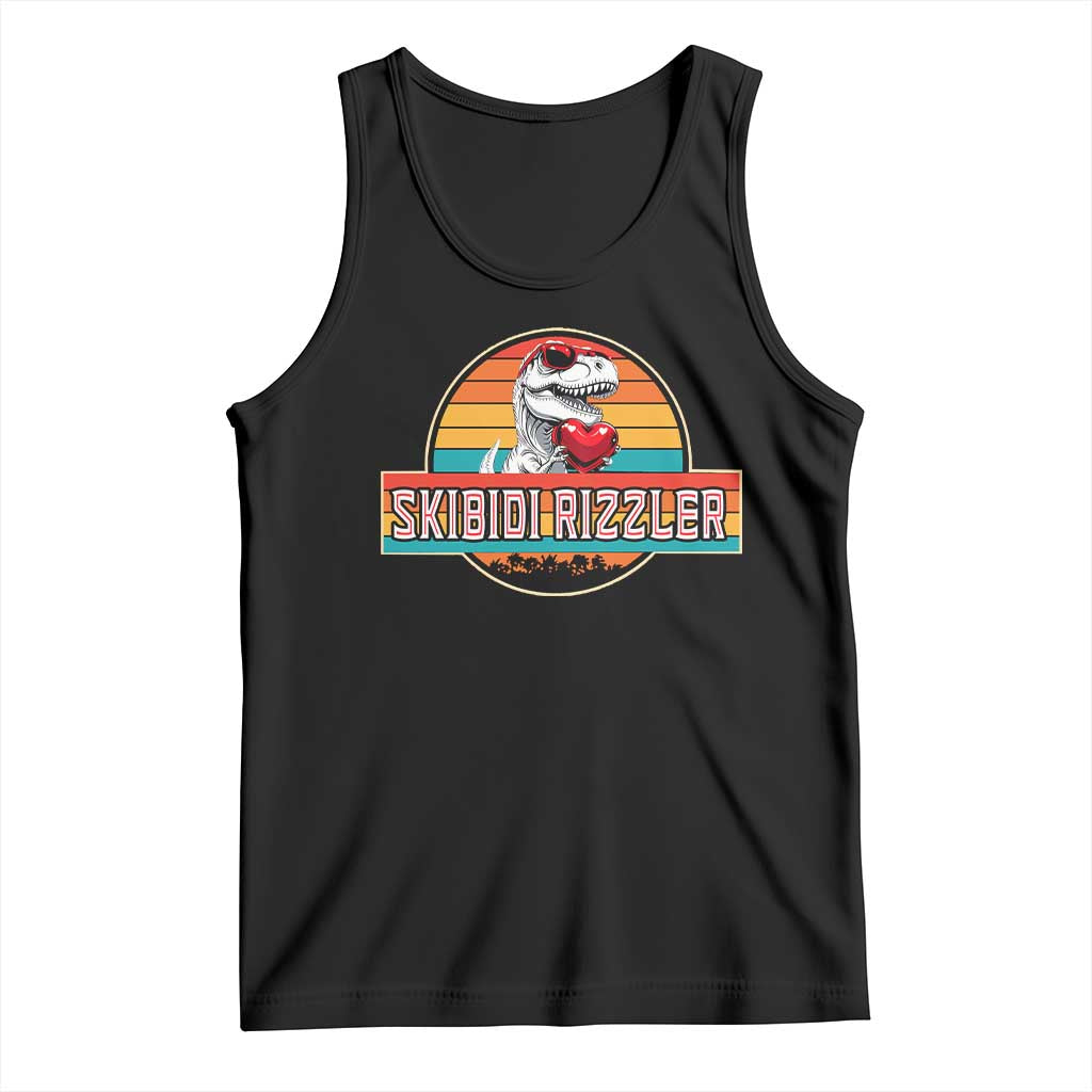 Vintage Valentines Dinosaur Tank Top Funny Dino Meme Skibidi Rizzler TS10 Black Print Your Wear