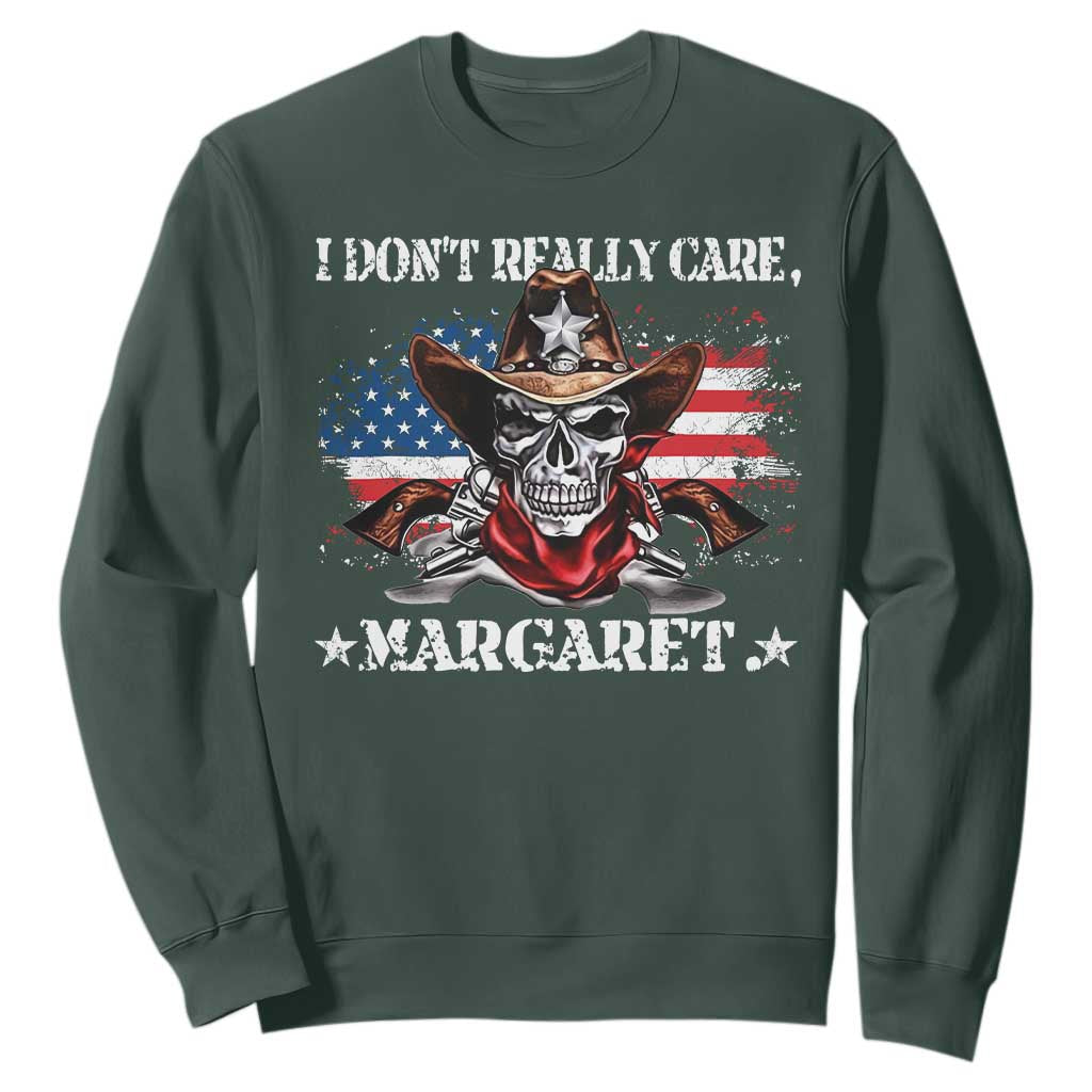 Vice President Jd Vance Sweatshirt Cowboy Skull American Flag I Don't Really Care Margaret TS10 Dark Forest Green Print Your Wear