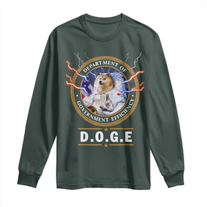 DOGE Department of Government Efficiency Long Sleeve Shirt Crypto Meme TS10 Dark Forest Green Print Your Wear