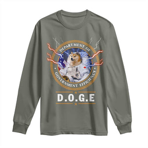 DOGE Department of Government Efficiency Long Sleeve Shirt Crypto Meme TS10 Military Green Print Your Wear