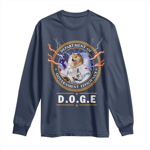 DOGE Department of Government Efficiency Long Sleeve Shirt Crypto Meme TS10 Navy Print Your Wear