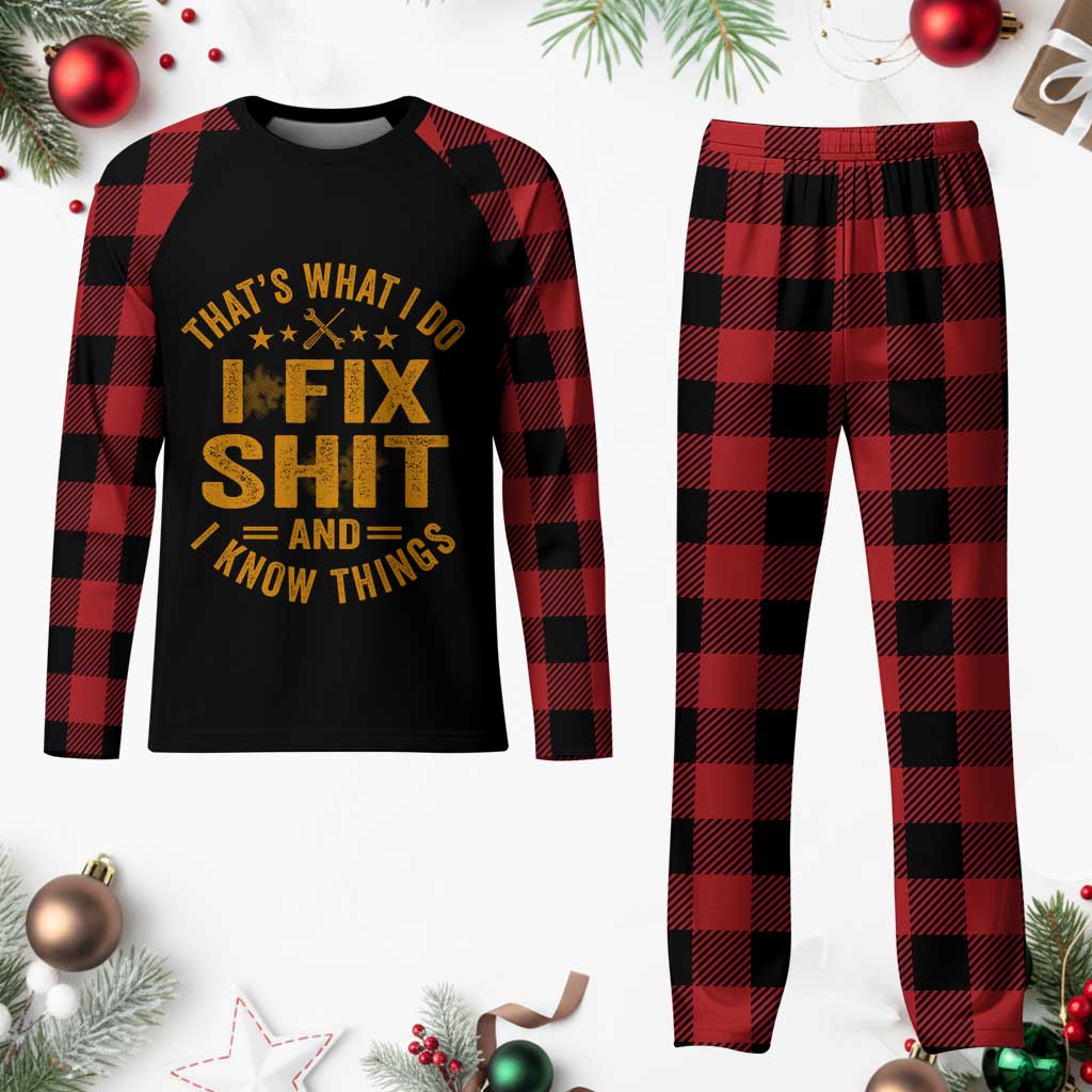 Funny Dad Grandpa Plaid Pajama Set That's What I Do I Fix Shit And I Know Things TS10 Buffalo Plaid Print Your Wear
