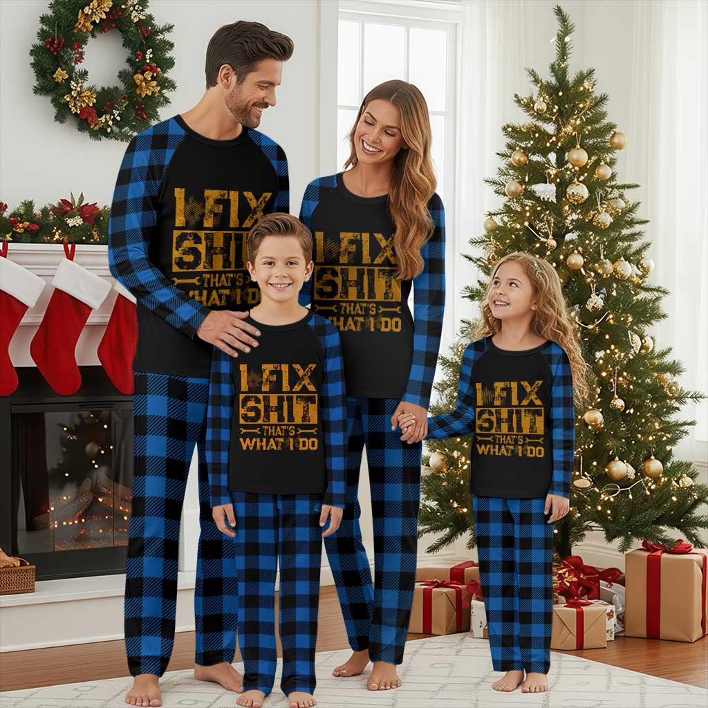 Funny Dad Grandpa Plaid Pajama Set I Fix Shit Thats What I Do TS10 Blue Plaid Print Your Wear