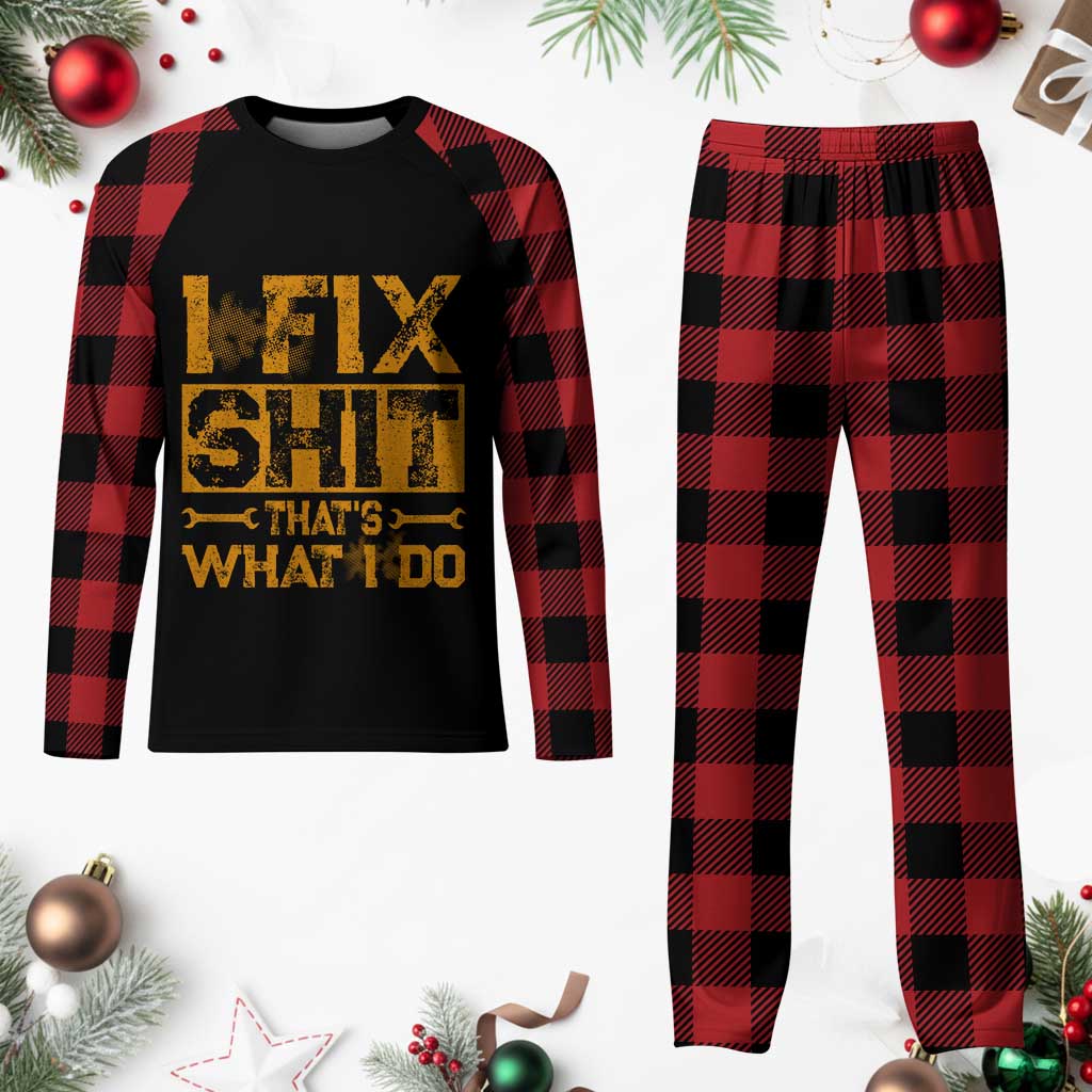 Funny Dad Grandpa Plaid Pajama Set I Fix Shit Thats What I Do TS10 Buffalo Plaid Print Your Wear