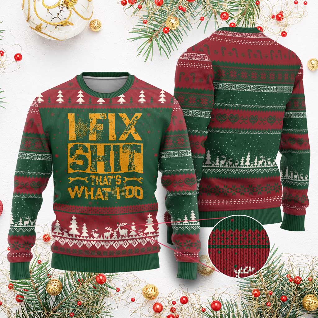 Funny Dad Grandpa Ugly Christmas Sweater I Fix Shit Thats What I Do TS10 Red Green Print Your Wear