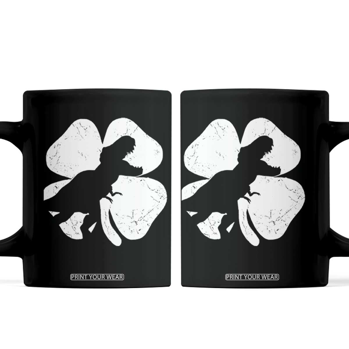 Dinosaur St Patricks Day Shamrock Coffee Mug Silhouette Boys Toddler Kids TS10 Black Print Your Wear
