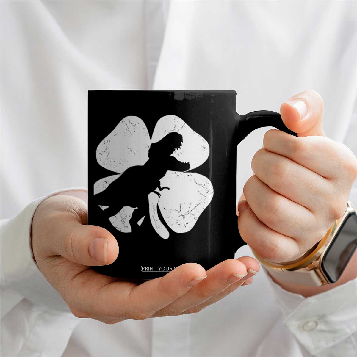 Dinosaur St Patricks Day Shamrock Coffee Mug Silhouette Boys Toddler Kids TS10 Print Your Wear