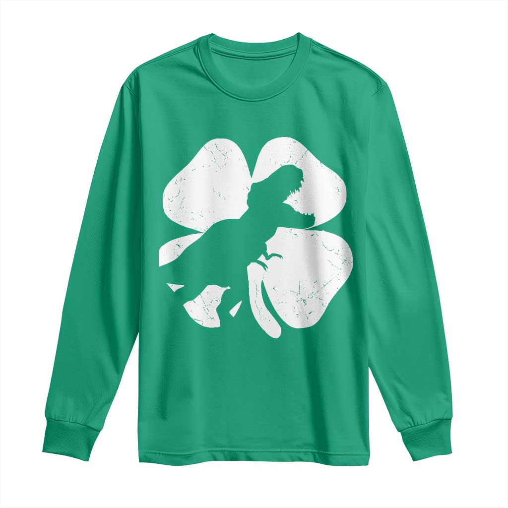 Dinosaur St Patricks Day Shamrock Long Sleeve Shirt Silhouette Boys Toddler Kids TS10 Irish Green Print Your Wear