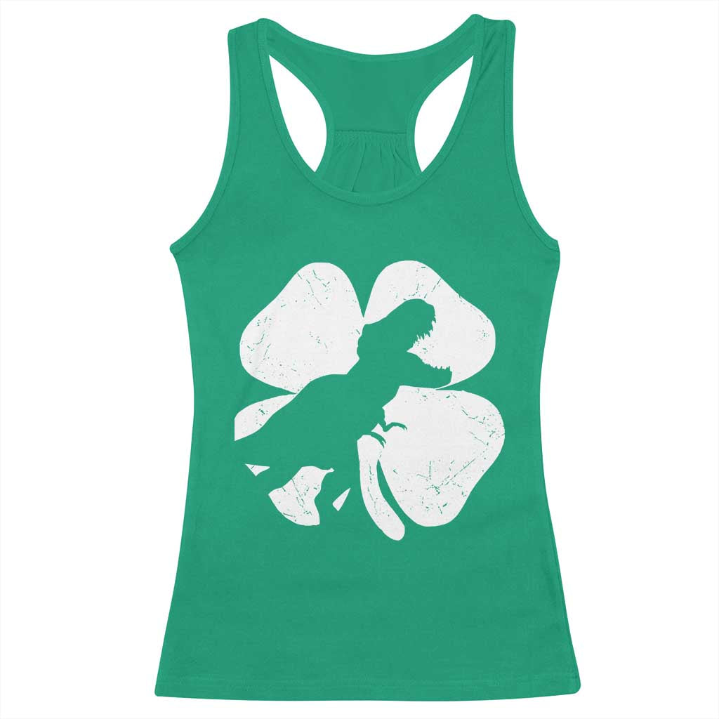Dinosaur St Patricks Day Shamrock Racerback Tank Top Silhouette Boys Toddler Kids TS10 Irish Green Print Your Wear