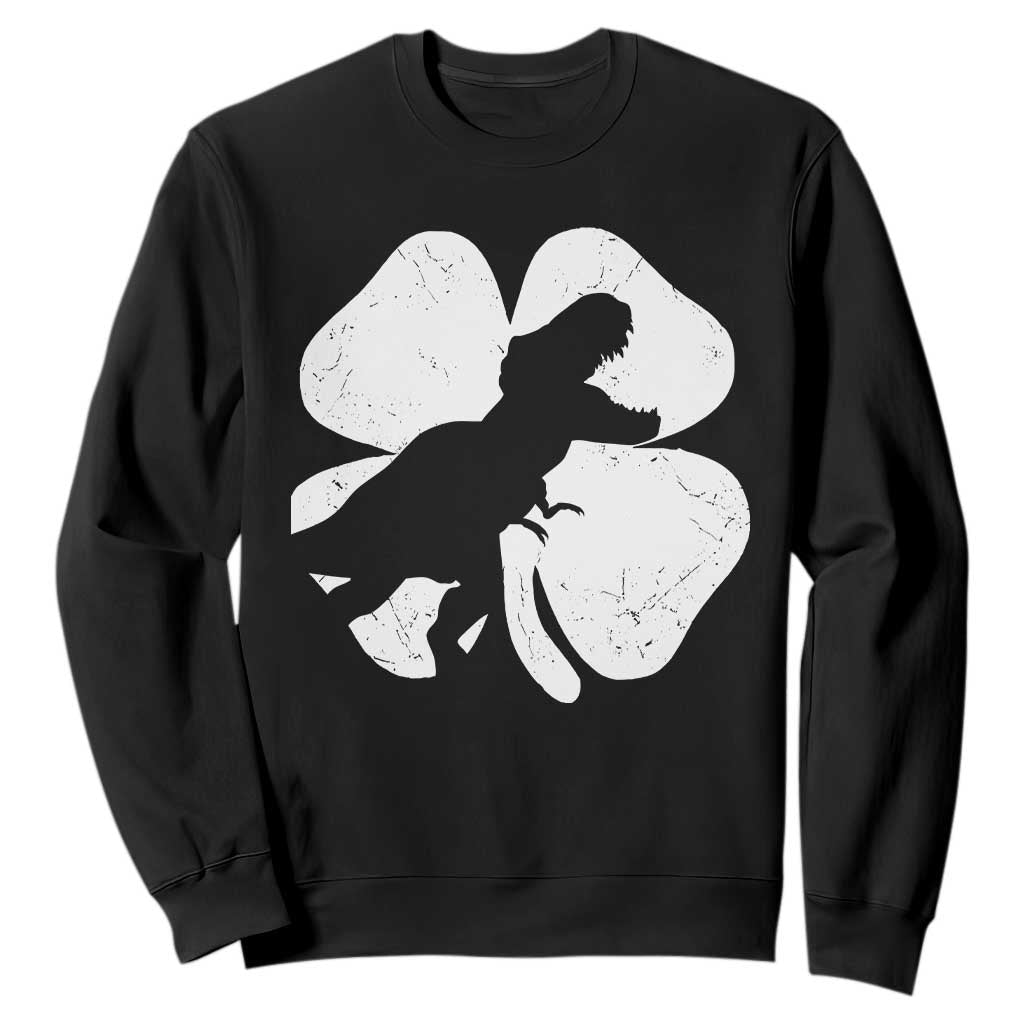 Dinosaur St Patricks Day Shamrock Sweatshirt Silhouette Boys Toddler Kids TS10 Black Print Your Wear