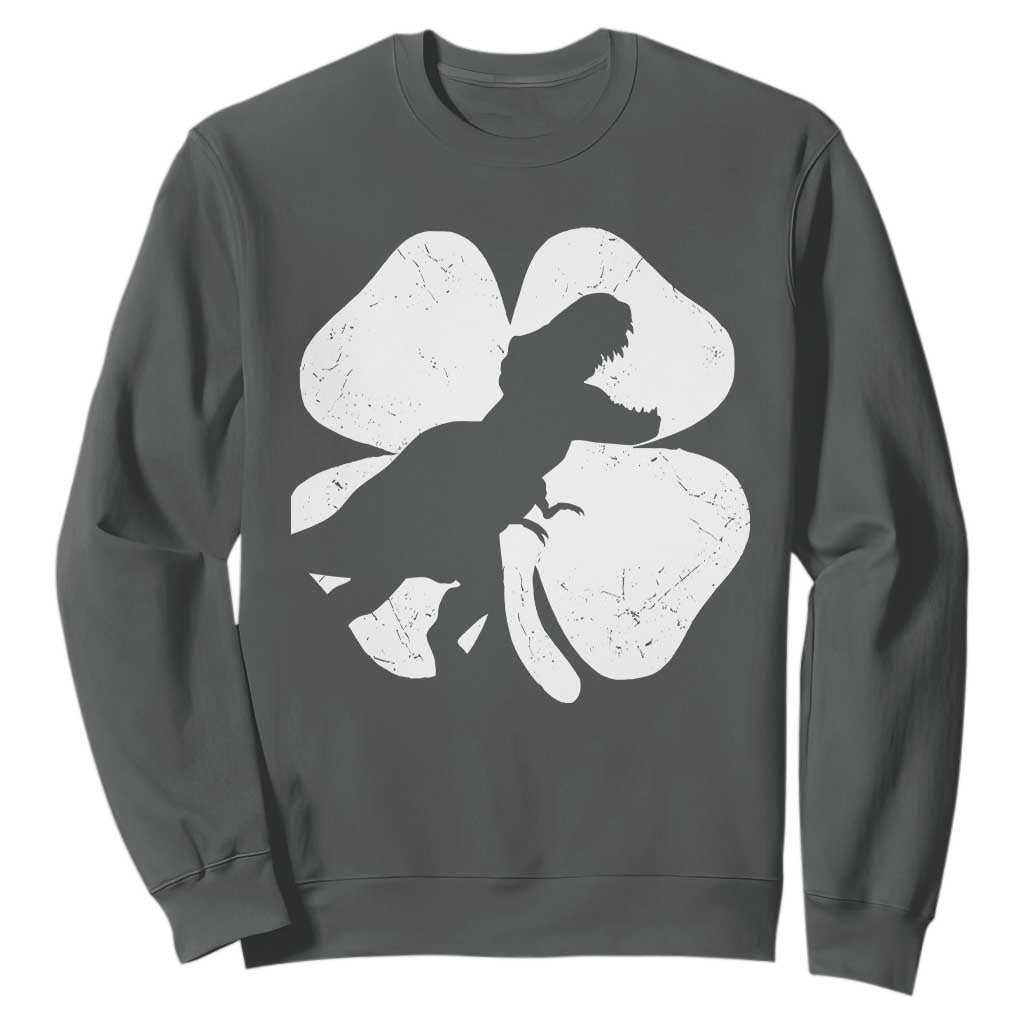 Dinosaur St Patricks Day Shamrock Sweatshirt Silhouette Boys Toddler Kids TS10 Dark Heather Print Your Wear
