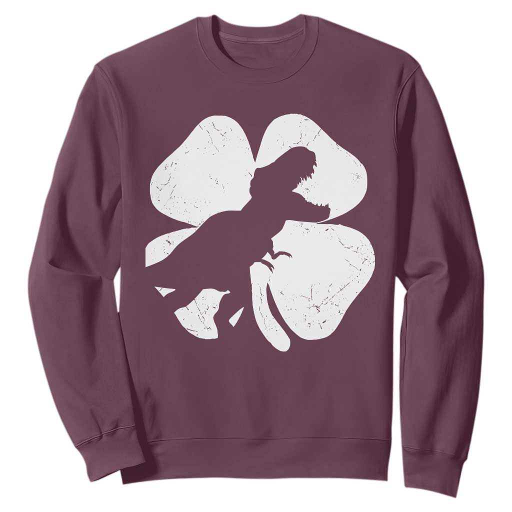 Dinosaur St Patricks Day Shamrock Sweatshirt Silhouette Boys Toddler Kids TS10 Maroon Print Your Wear