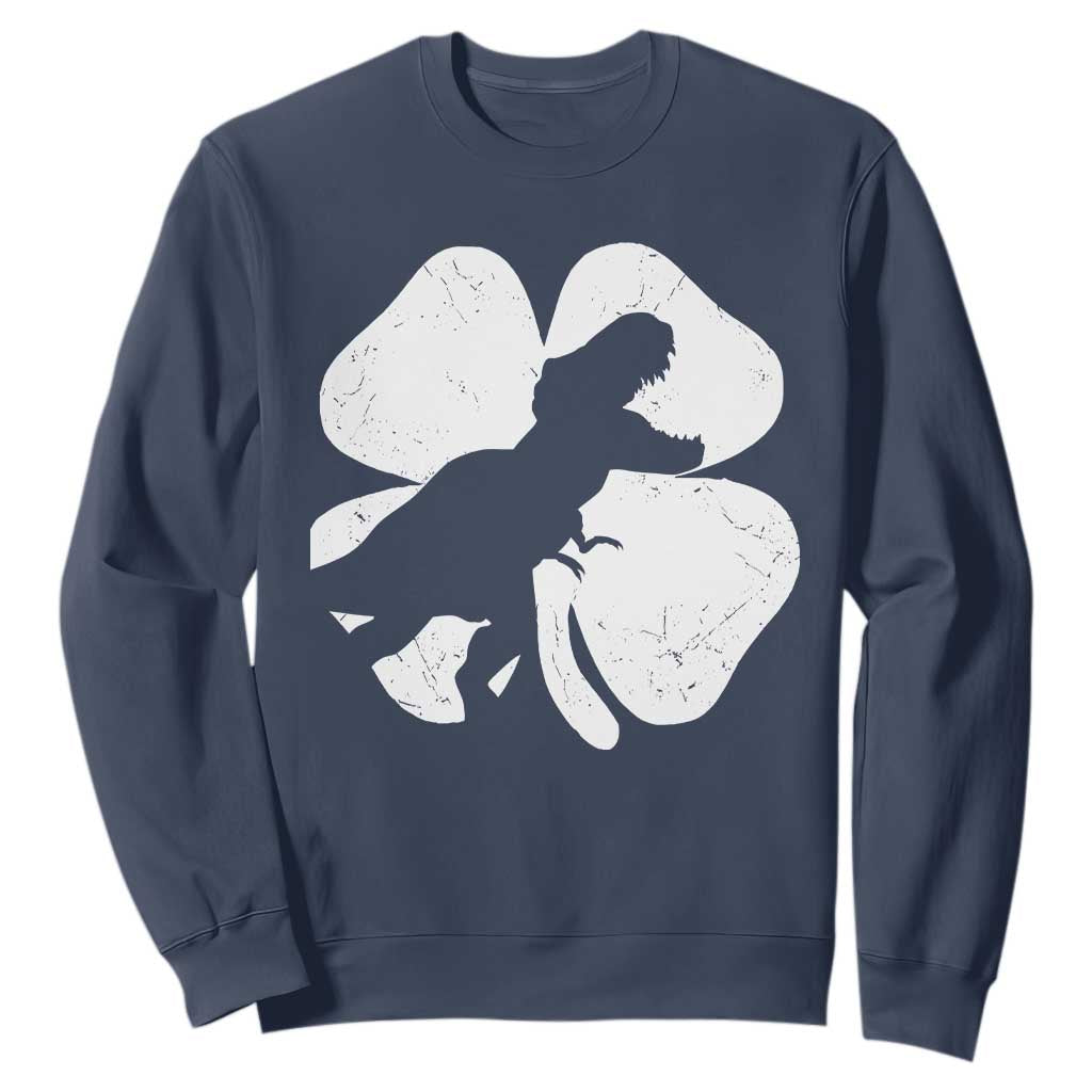 Dinosaur St Patricks Day Shamrock Sweatshirt Silhouette Boys Toddler Kids TS10 Navy Print Your Wear
