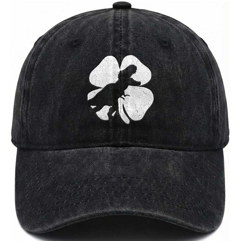 Dinosaur St Patricks Day Shamrock Washed Cotton Baseball Cap Silhouette Boys Toddler Kids TS10 Washed Cap Universal Fit Black Print Your Wear