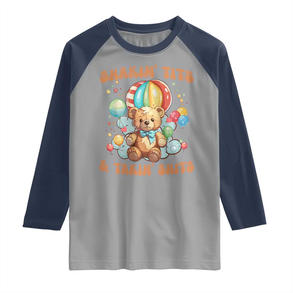 Shakin' Tits and Takin' Shits Raglan Shirt Naughty Funny Inappropriate TS10 Sport Gray Navy Print Your Wear