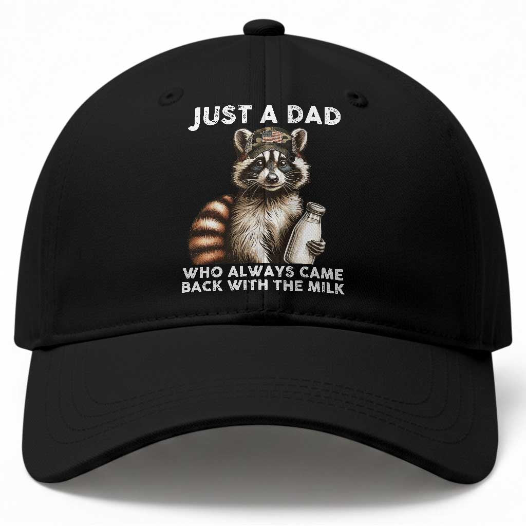 Just A Dad Who Always Came Back With The Milk Baseball Cap Retro Raccoon Camo Fathers Day TS10 Print Your Wear