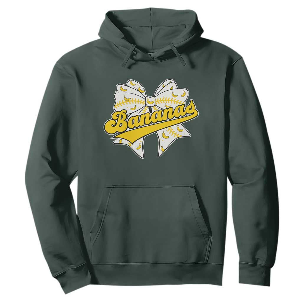 Bananas Coquette Bow Hoodie Retro Throwback Popular Fruit Humor Banana Classic TS10 Dark Forest Green Print Your Wear