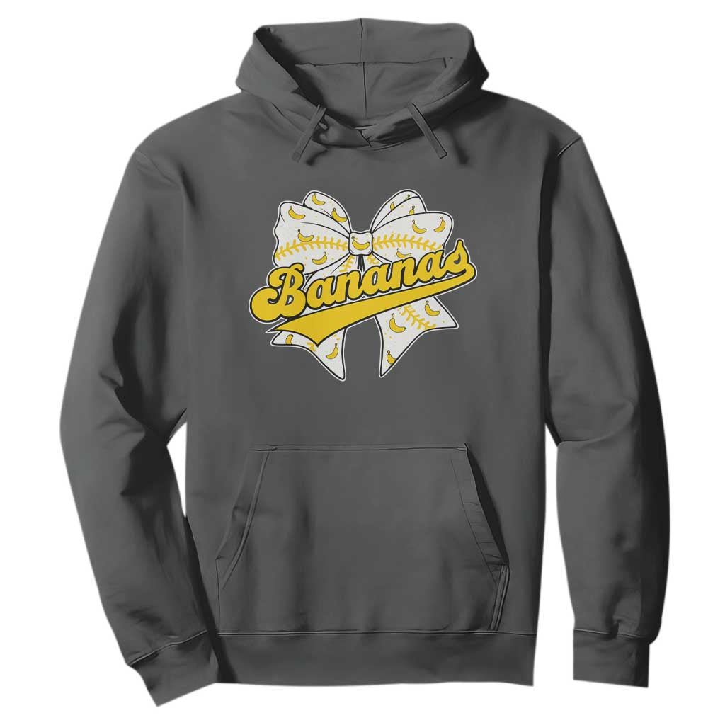 Bananas Coquette Bow Hoodie Retro Throwback Popular Fruit Humor Banana Classic TS10 Dark Heather Print Your Wear