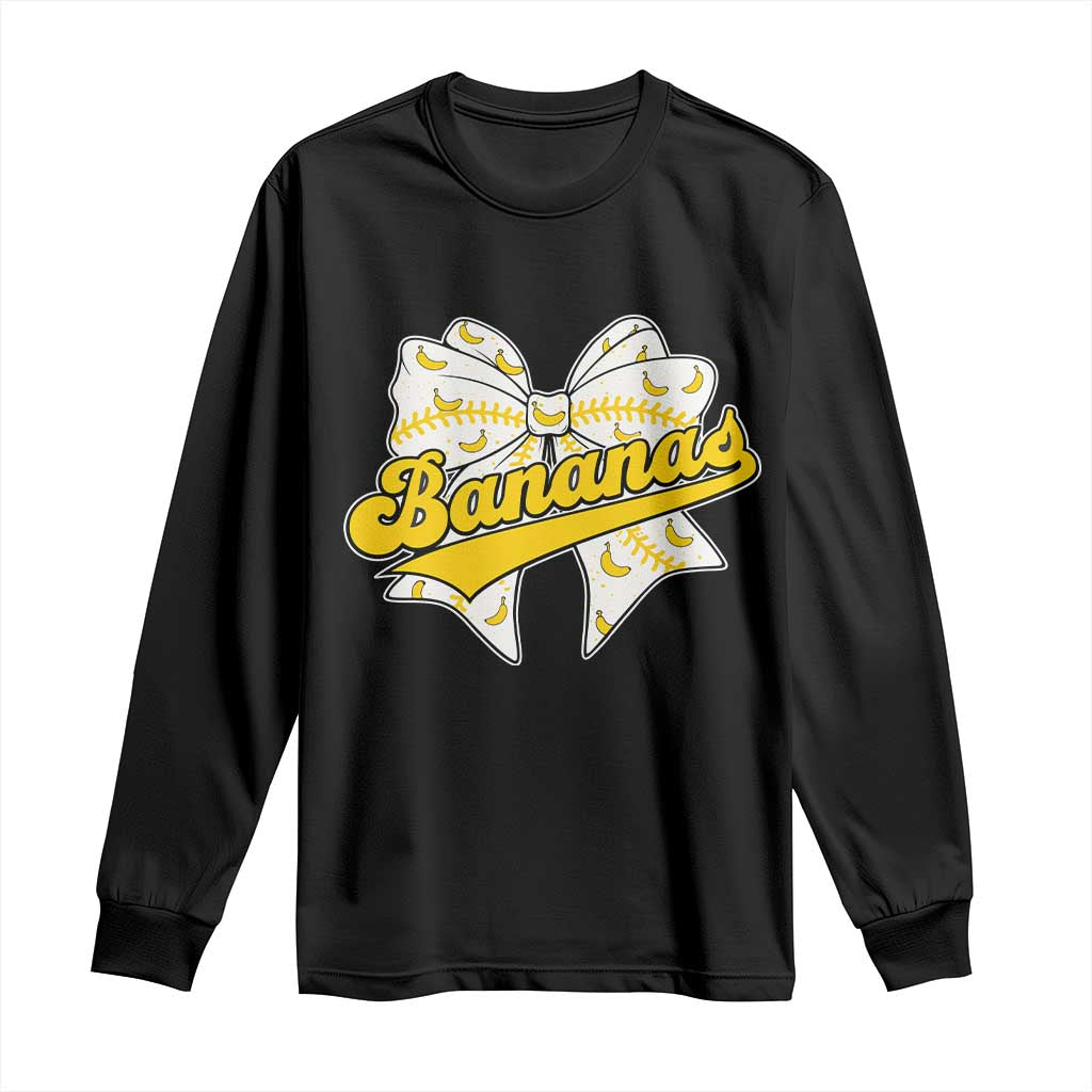 Bananas Coquette Bow Long Sleeve Shirt Retro Throwback Popular Fruit Humor Banana Classic TS10 Black Print Your Wear