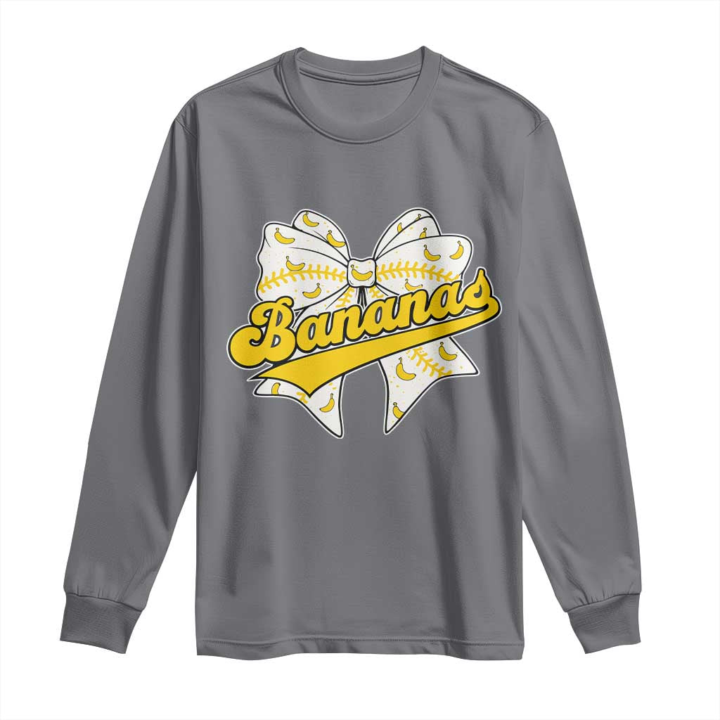 Bananas Coquette Bow Long Sleeve Shirt Retro Throwback Popular Fruit Humor Banana Classic TS10 Charcoal Print Your Wear