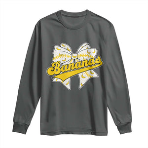 Bananas Coquette Bow Long Sleeve Shirt Retro Throwback Popular Fruit Humor Banana Classic TS10 Dark Heather Print Your Wear