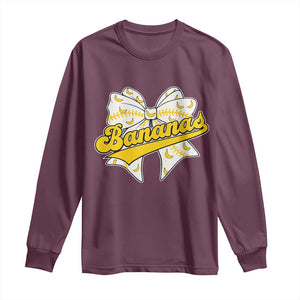 Bananas Coquette Bow Long Sleeve Shirt Retro Throwback Popular Fruit Humor Banana Classic TS10 Maroon Print Your Wear